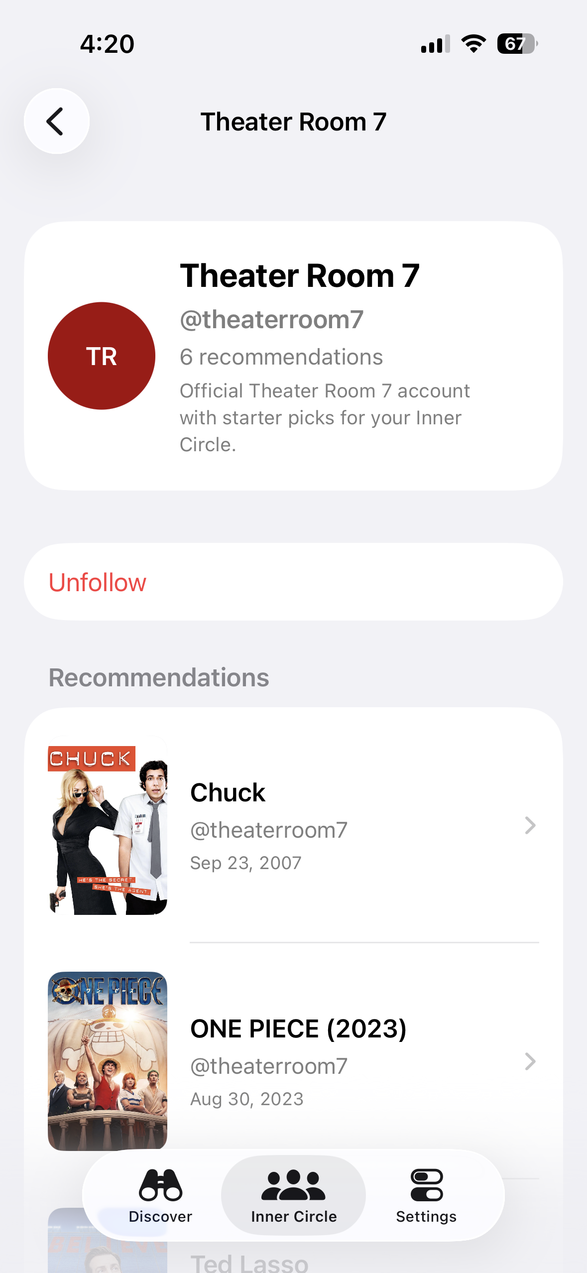 Profile screen