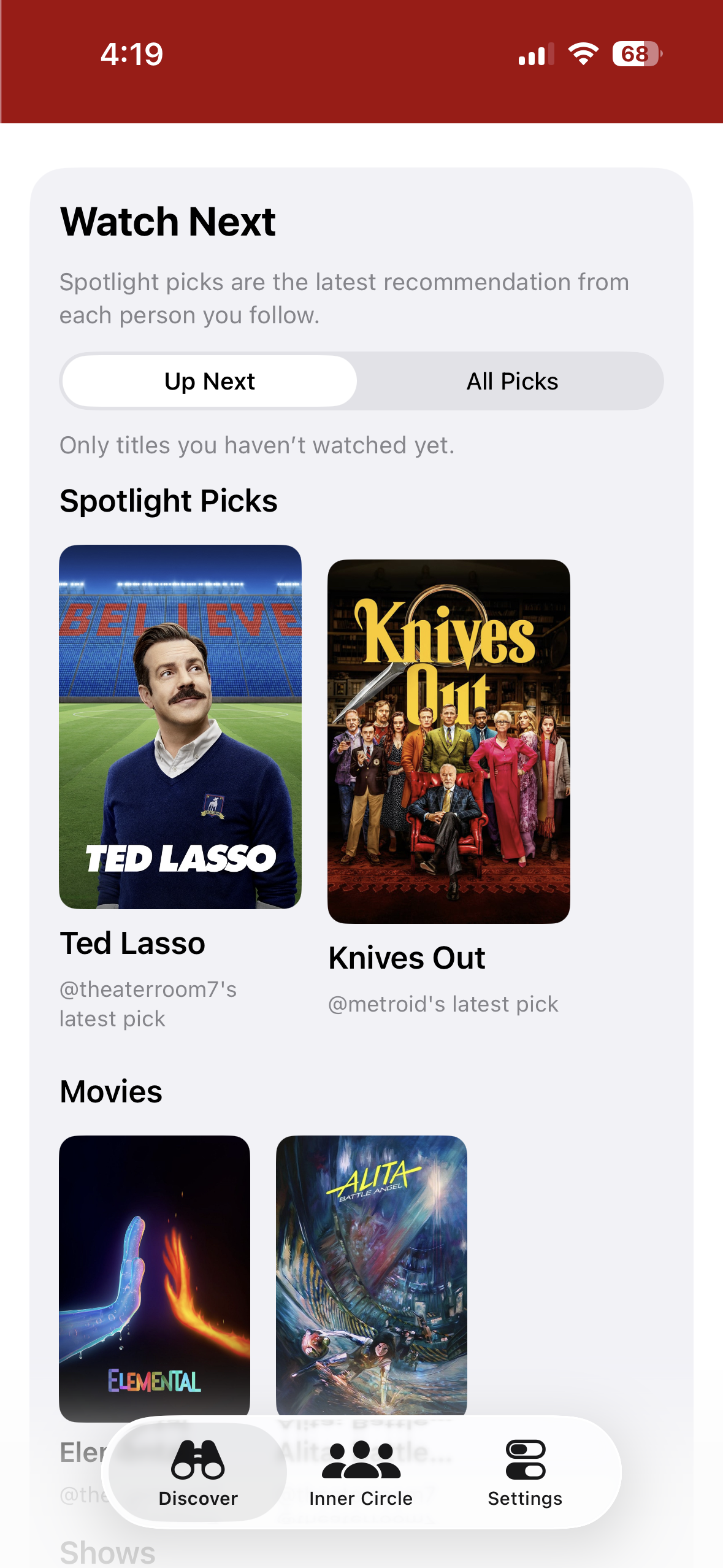 Spotlight Picks screen